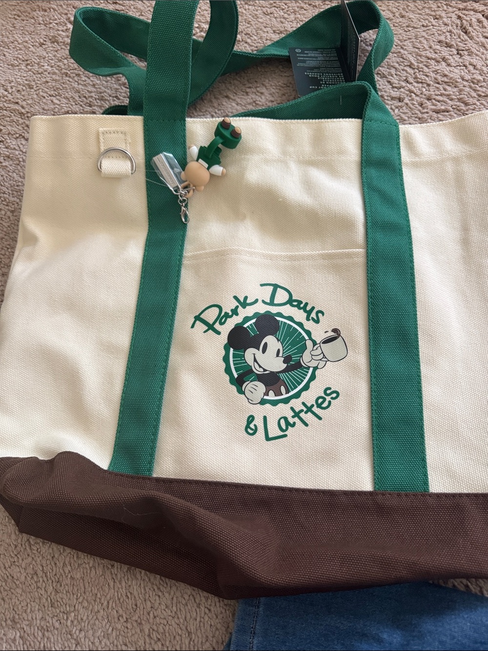 Cream Canvas Tote with Green Straps